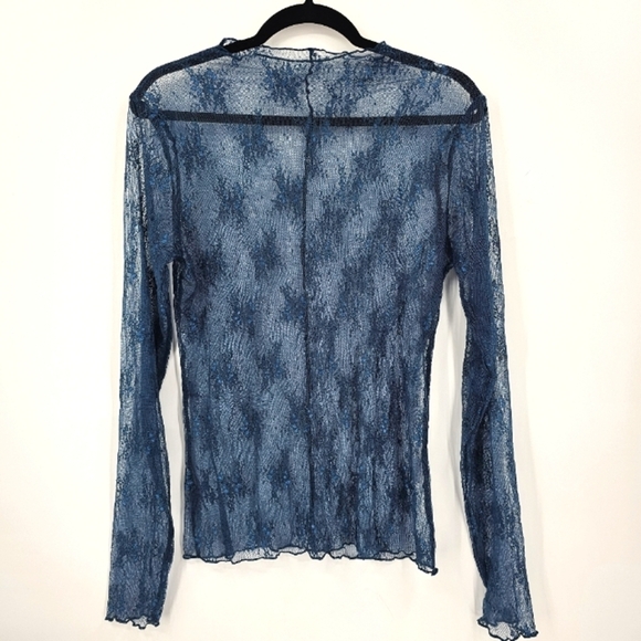 Sheer Navy Lace Turtleneck Blouse | XL | Romantic Layering Piece - Picture 1 of 6